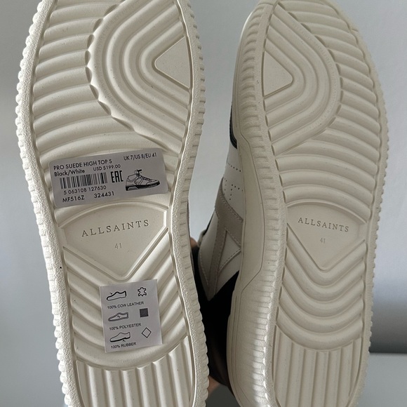 NWT All Saints Pro Suede High Tops Black/White US 8 - Picture 10 of 12